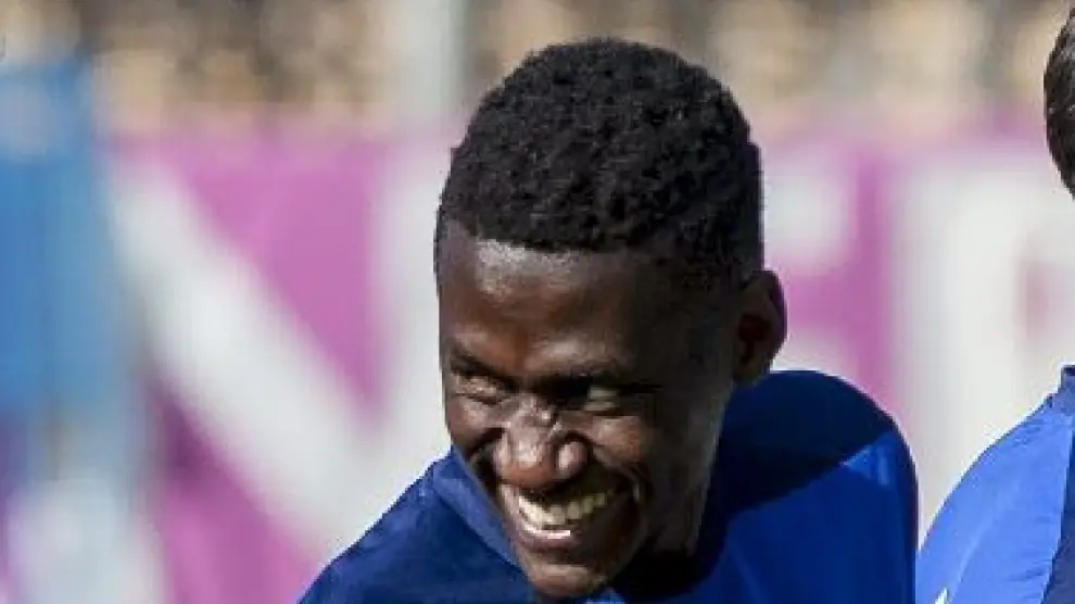 Macky  Bagnack, sonriente en un entrenamiento con el Real Zaragoza.