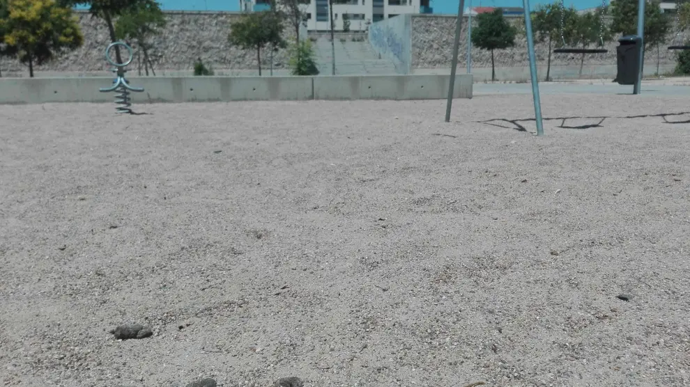 Excrementos de perro en la arena de una zona infantil de Valdefierro
