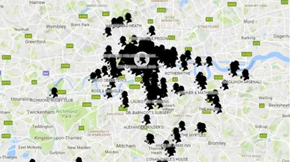 El mapa de 'El Londres de Sherlock Holmes', creado por Thomas Bruce Wheeler.