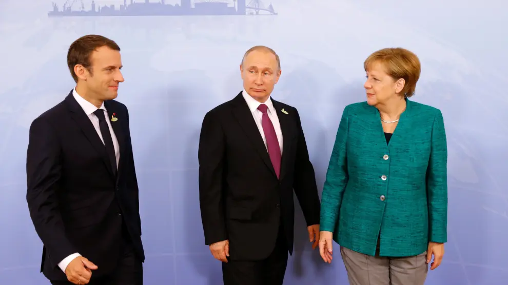 Merkel, Macron y Putin.