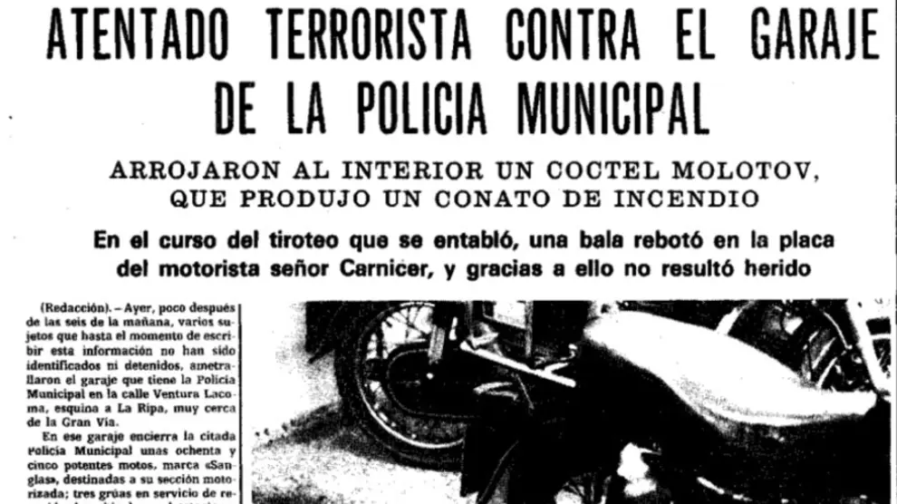 Imagen de un periódico con información sobre el atentado realizado por El Frente Revolucionario Antifascista Vasco Aragonés (Frava).