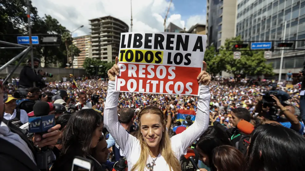 Tintori en una marcha de opositores en Caracas este domingo.