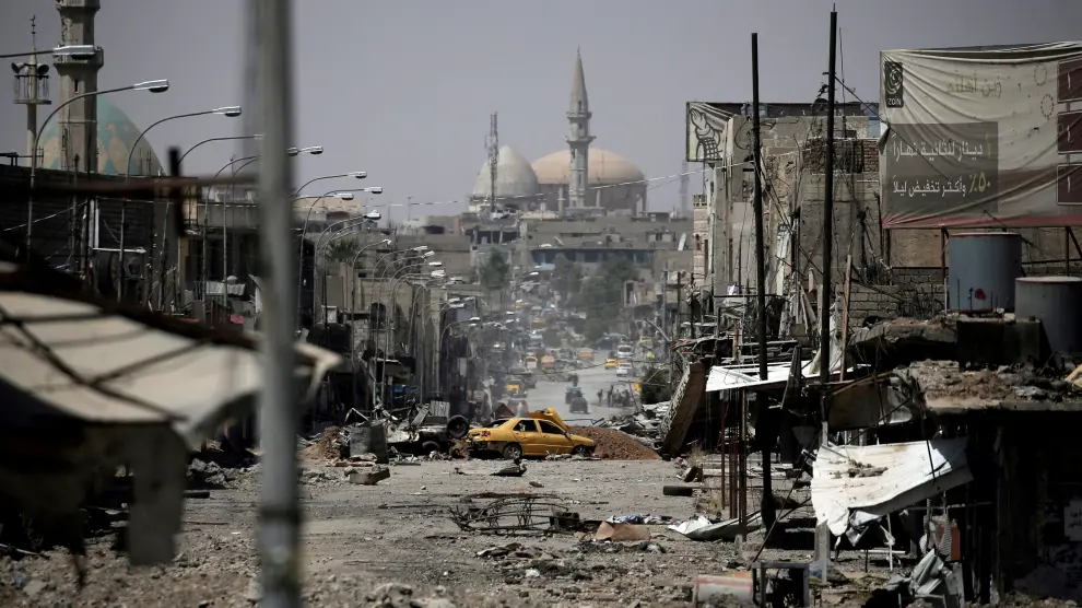 Una calle de Mosul, arrasada por los combates.