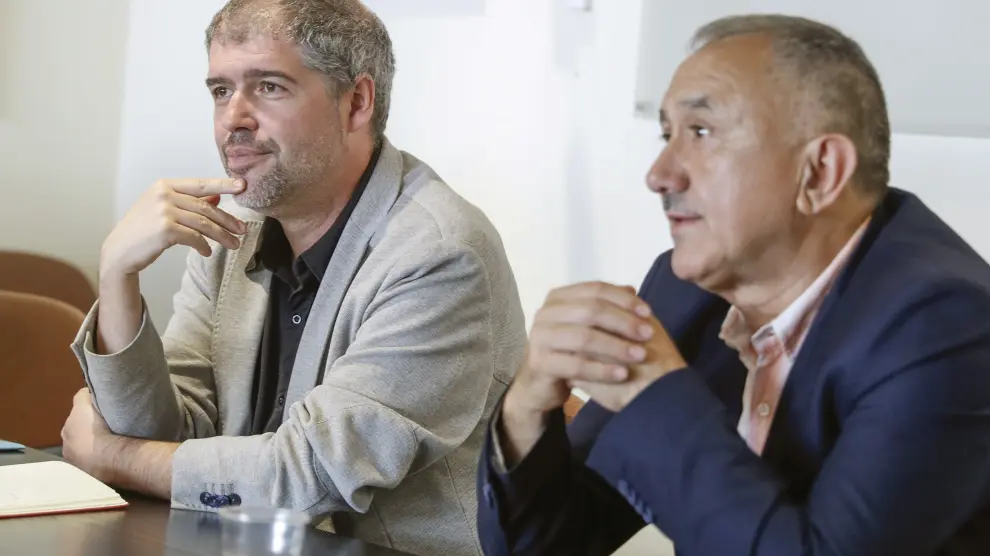 Unai Sordo y Pepe Álvarez, secretarios generales de CC. OO. y UGT el pasado día 10 en Madrid.