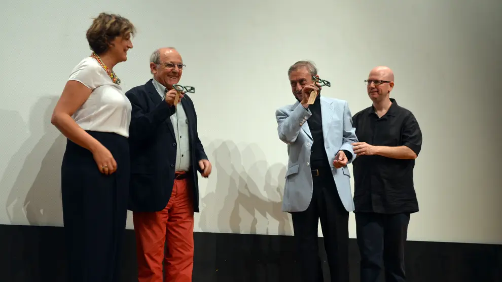 Emilio Gutiérrez Caba y Luis Varela, durante la entrega de los premios en el Festival de Cine de Comedia de Tarazona.