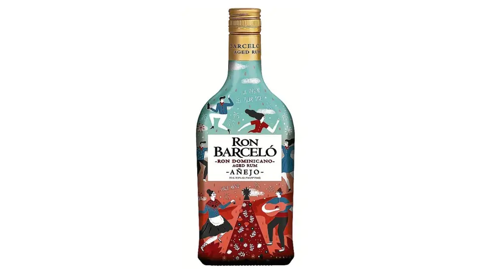 La botella pilarista de Ron Barceló.