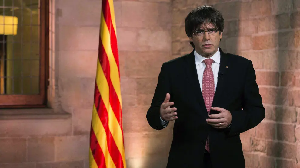 Carles Puigdemont durante su mensaje institucional con motivo de la Diada.