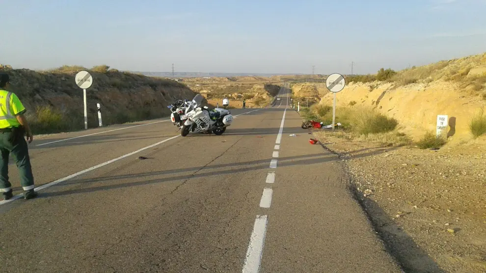 Una imagen del accidente ocurrido esta tarde en la N-211, a la altura de Caspe.