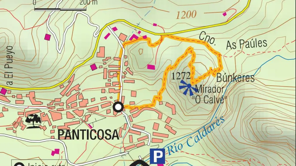 Mapa de la ruta a O Calvé.