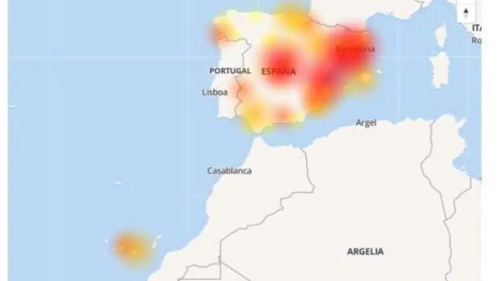 Mapa en vivo del momento de la caída de Movistar en la web Down Detector