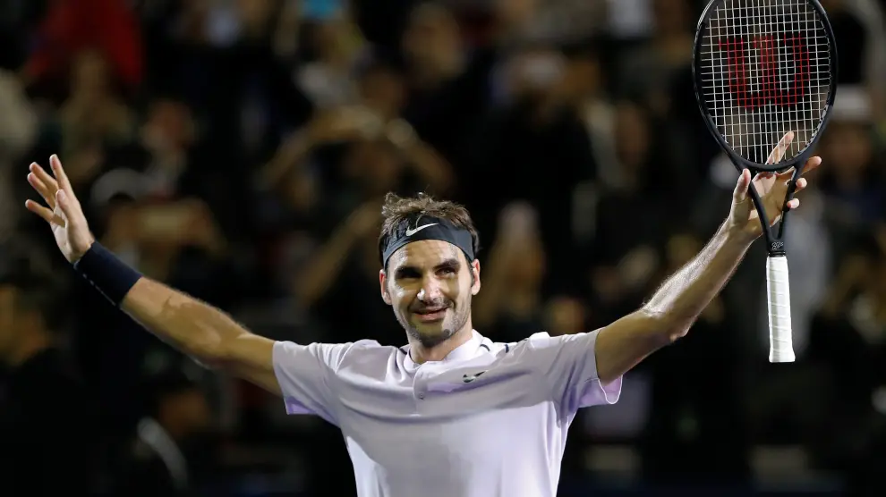 Federer celebra su victoria.