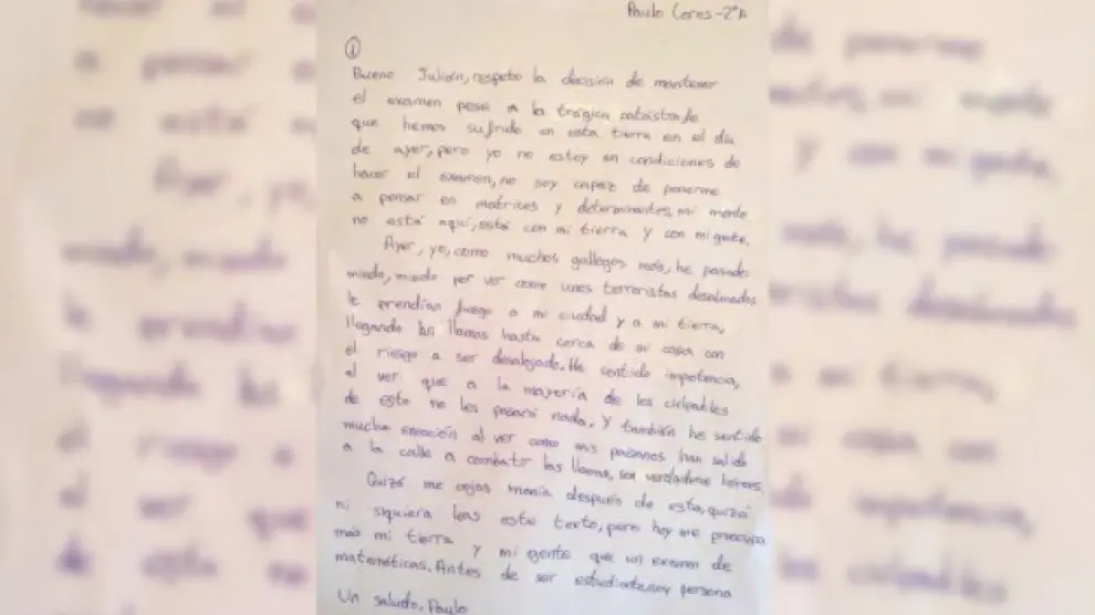 Emocionante carta de un alumno gallego a su profesor en lugar de responder al examen