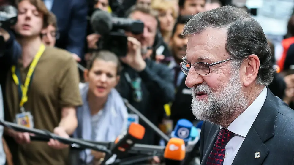 El presidente de España, Mariano Rajoy, a su llegada al inicio de la cumbre del Consejo Europeo en Bruselas