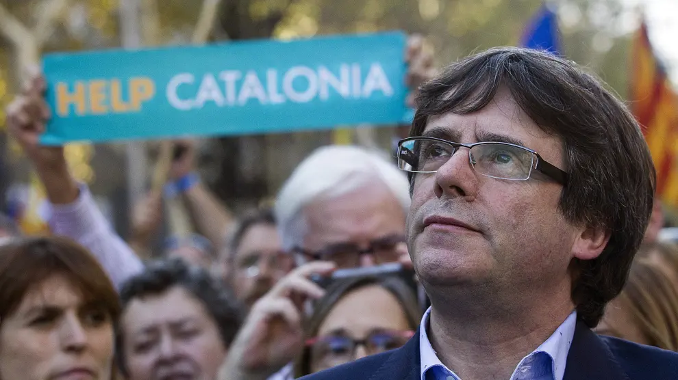 El presidente Puigdemont durante la última manifestación independentista