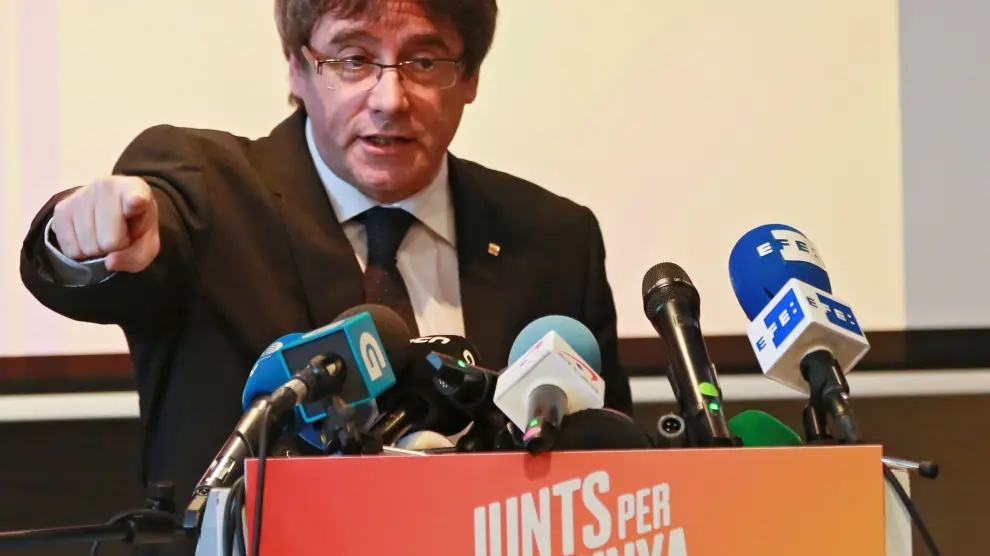 Presentación de la candidatura de Puigdemont en Brujas este sábado.