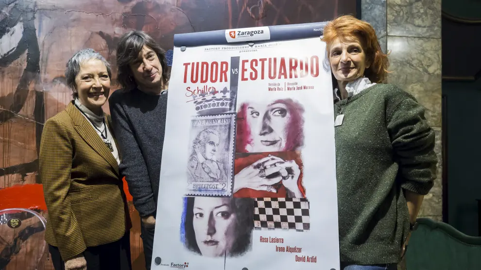 María José Moreno, David Ardid y Rosa Lasierra en la presentación de Tudor vs Estuardo.