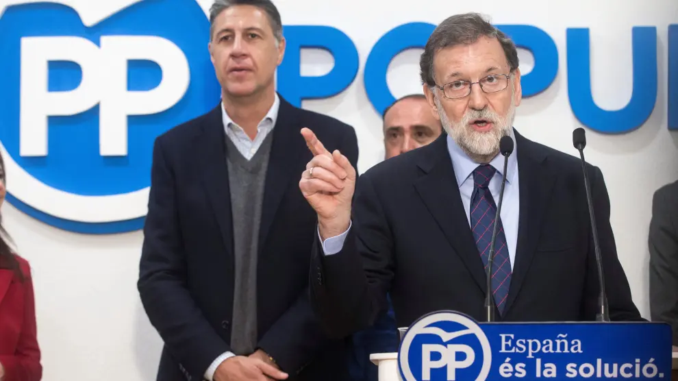 Mariano Rajoy junto a García Albiol en la inauguración de la nueva oficina del PPC en Badalona.