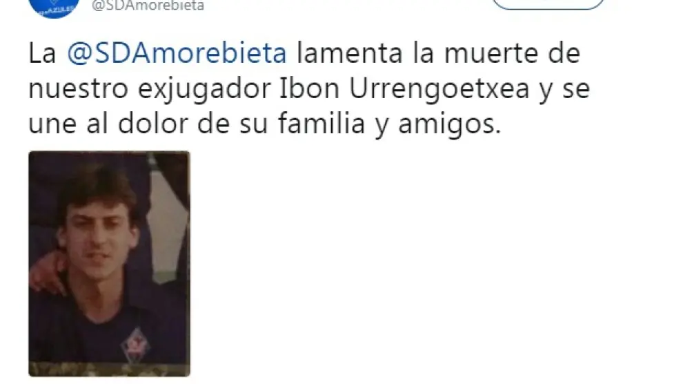 Tuit emitido por el club en el que jugaba Amorebieta Ibon Urrengoetxea, de 43 años.