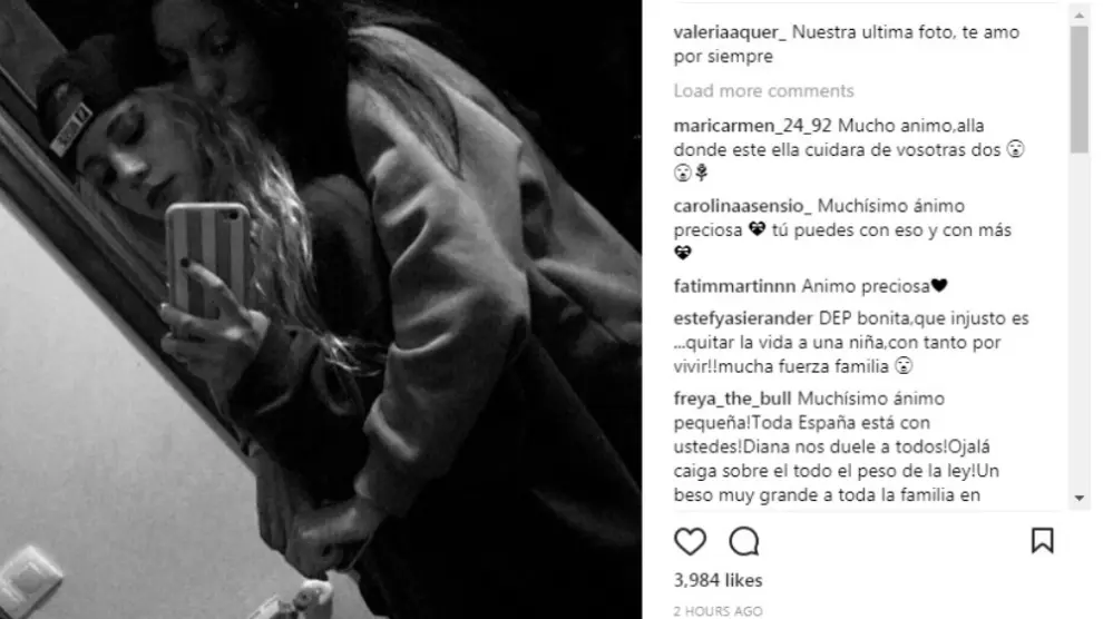 Valeria Quer ha subido a Instagram la última foto que se hizo con su hermana