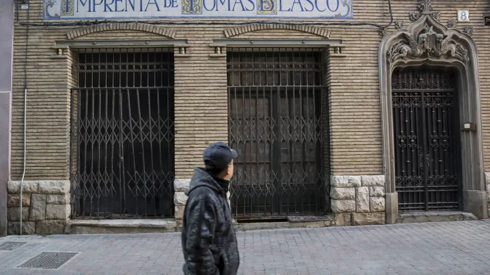 Fachada de la Imprenta Blasco, en la calle Ecce Homo de Zaragoza.