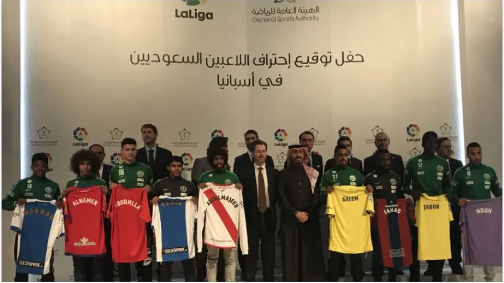 Presentación del acuerdo entre La Liga y la Federación de Fútbol de Arabia Saudí este domingo en Riad.