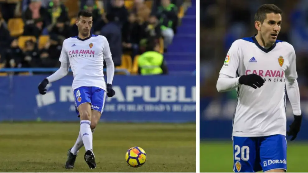 Perone (izda.) y Alfaro (dcha.), en sus primeros minutos como jugadores del Real Zaragoza tras llegar como refuerzos de invierno.