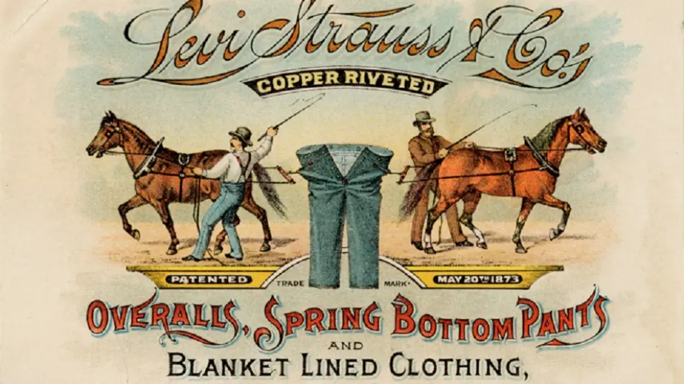 En 1886, Levi's adoptó la imagen de dos caballos intentando romper uno de sus pantalones como logo