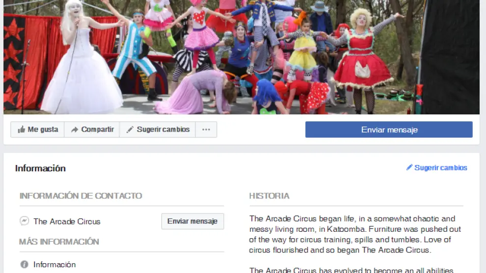 Página de Facebook de The Arcade Circus