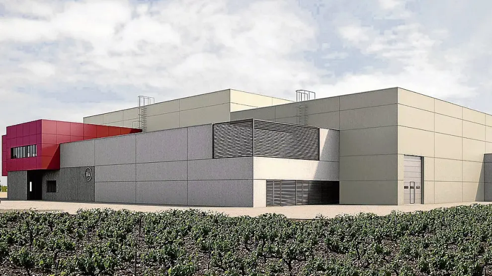 Así será el edificio de la bodega Bodem, que construye Axial Vinos en Almonacid de la Sierra.