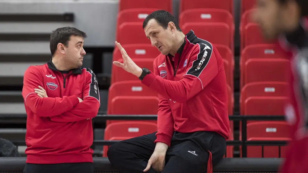 Sergio Lamúa y Pep Cargol en un entrenamiento.