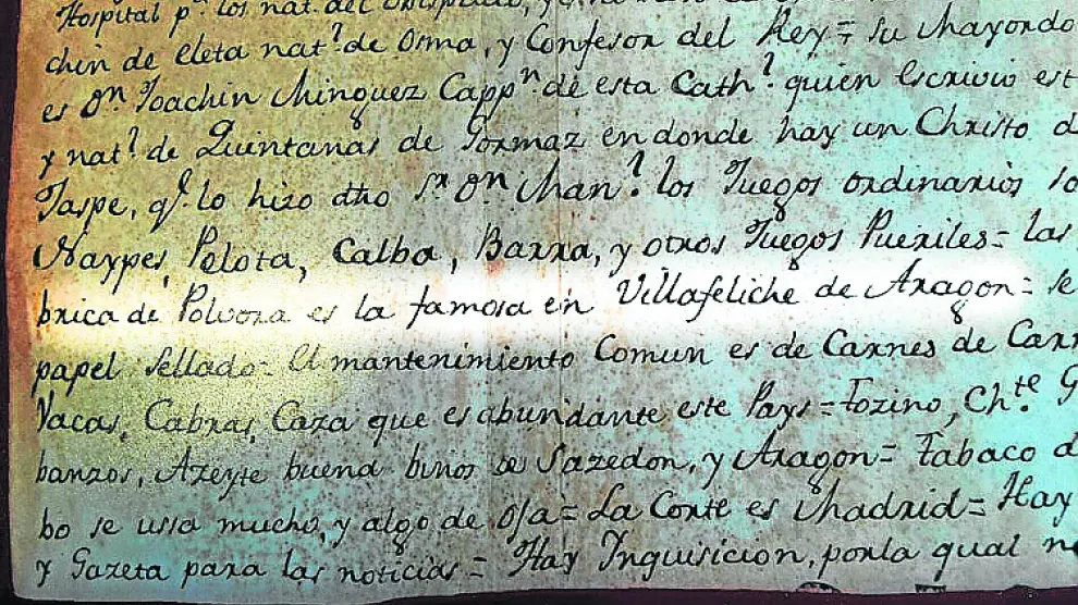 Extracto del pergamino donde se conserva la alusión a Villafeliche.