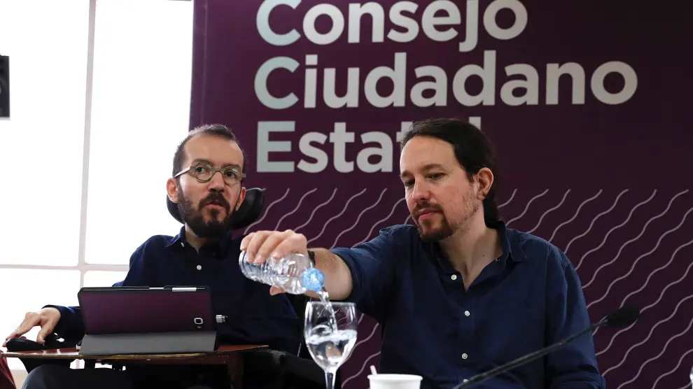 Pablo Echenique y Pablo Iglesias, en el encuentro celebrado este sábado en Madrid.