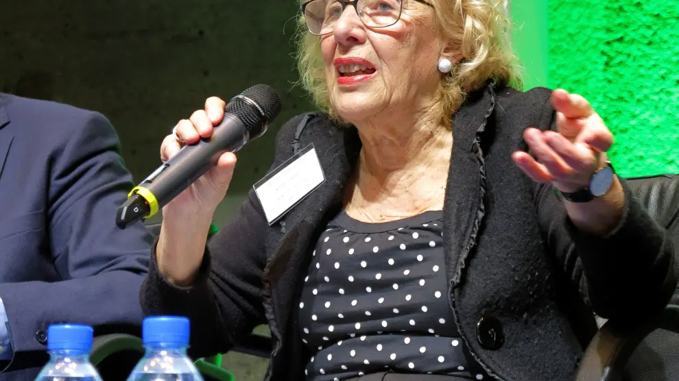 La alcaldesa de Madrid, Manuela Carmena, durante su intervención en la sede de la Unesco, en París.