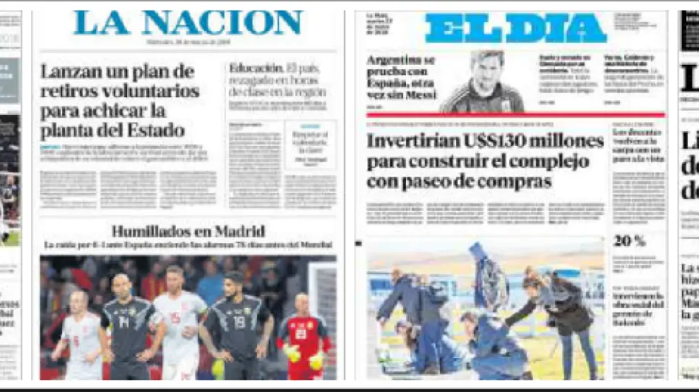 Portadas de los principales periódicos de Argentina
