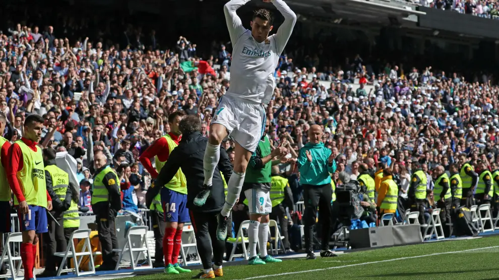 Cristiano Ronaldo celebra su gol al Atlético de Madrid.