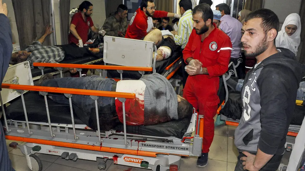 Heridos en un hospital de Damasco, en Siria