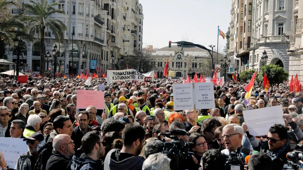 Concentración en defensa de unas pensiones dignas en Valencia, el pasado 22 de marzo.