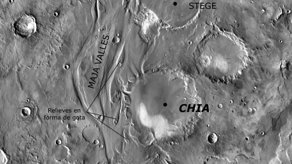 Chia, un cráter en la superficie de Marte