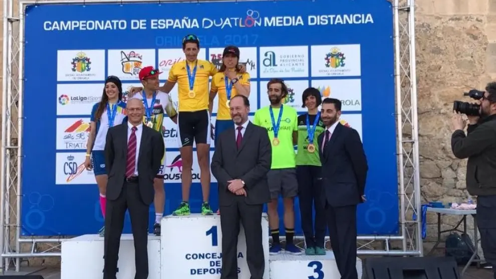 Podio del Campeonato de España Elite de Duatlón Media Distancia en Orihuela (Alicante)