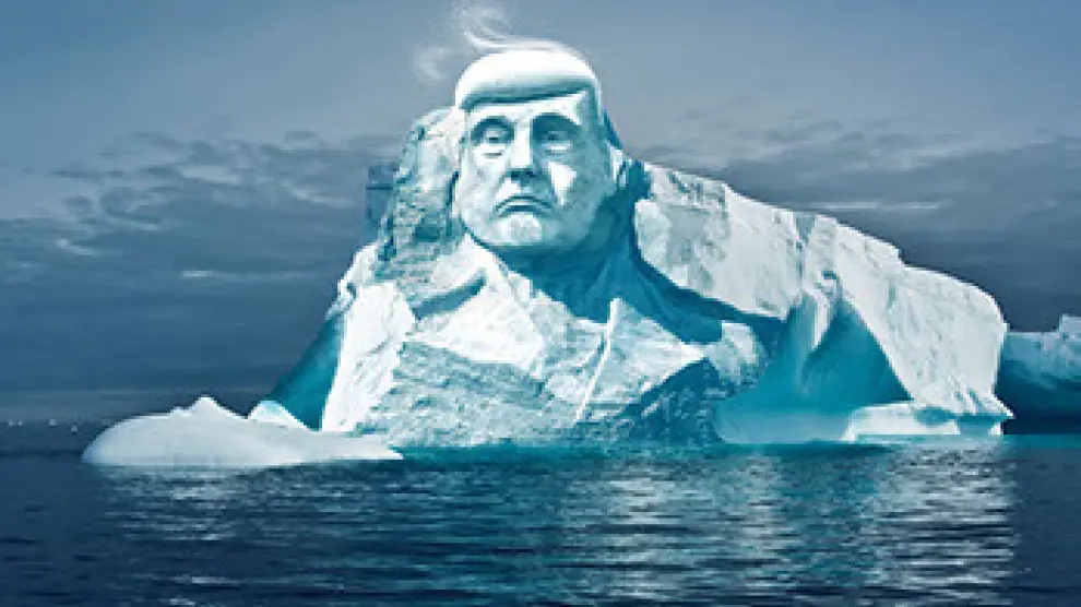 Recreación de la talla del rostro de Trump en un glaciar del Ártico.