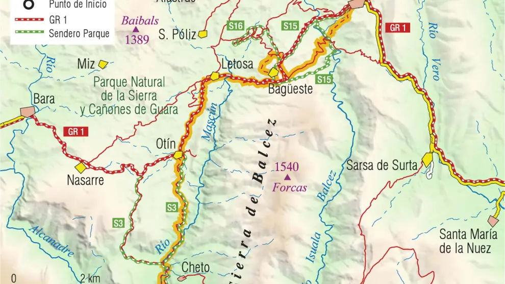 Mapa ruta Las Bellostas Rodellar.