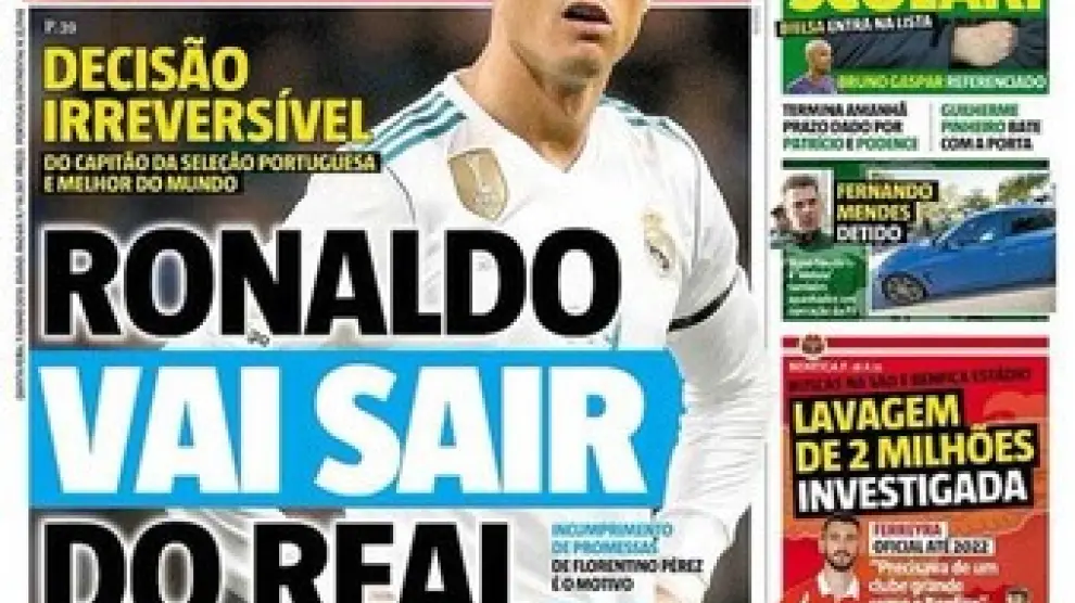 Portada del diario 'Record' donde se confirma la salida de Cristiano del Real Madrid.