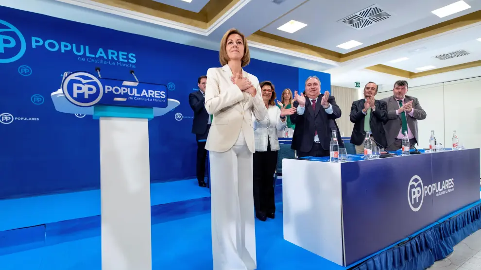 María Dolores de Cospedal en el momento del anuncio de su candidatura.