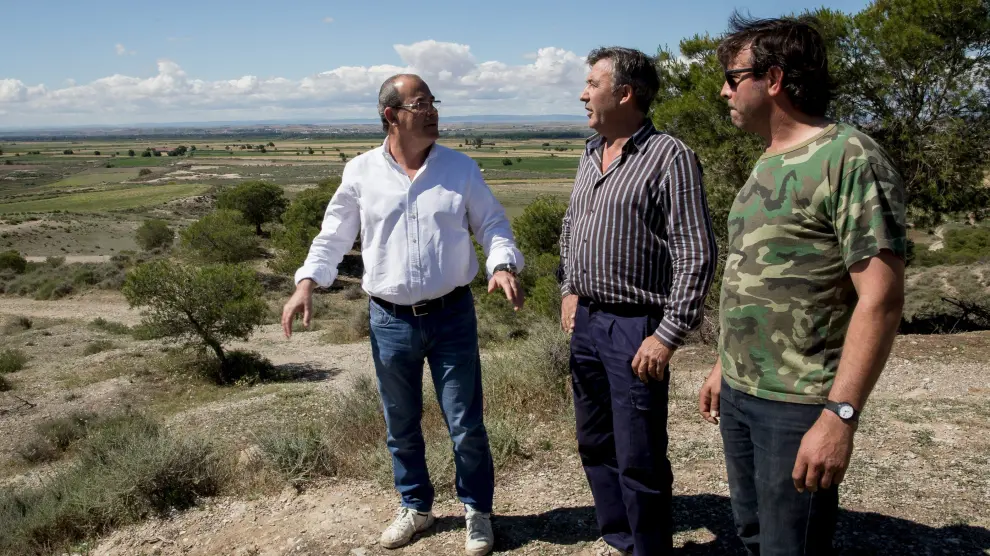 Néstor Cacho, José Manuel Aznárez y Gerardo Salvador observan el paraje de La Atalaya de Pina.
