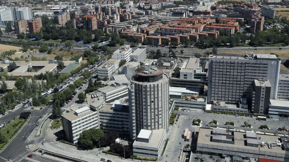 Vista aérea del complejo sanitario público Hospital Universitario La Paz en Madrid.