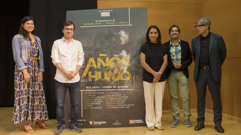 Teresa Azcona, Germán Roda, Patricia Roda, Ignacio Escuín y Juan José Borque, en la presentación del documental.