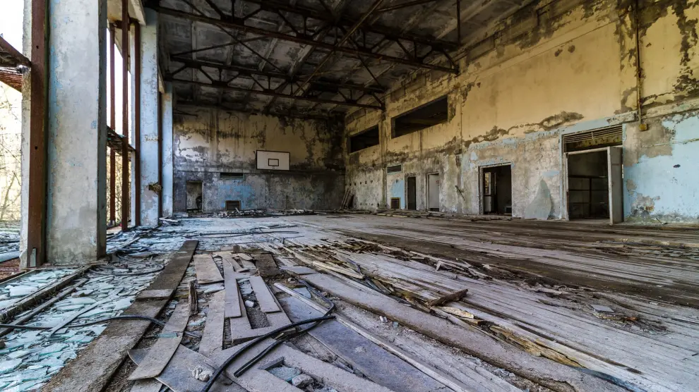Cancha de baloncesto de Pripyat, en Ucrania.