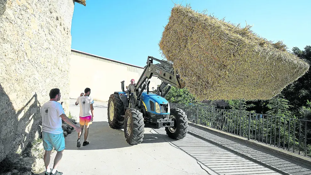 Un vecino ayuda con su tractor al desmontaje del Mercado Bosque Fantasía.