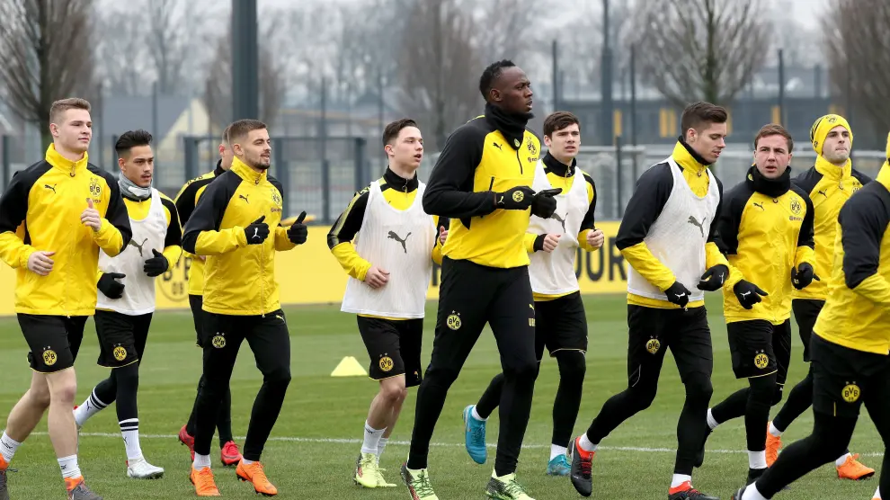 El atleta Usain Bolt, durante un entrenamiento del Borussia Dortmund.