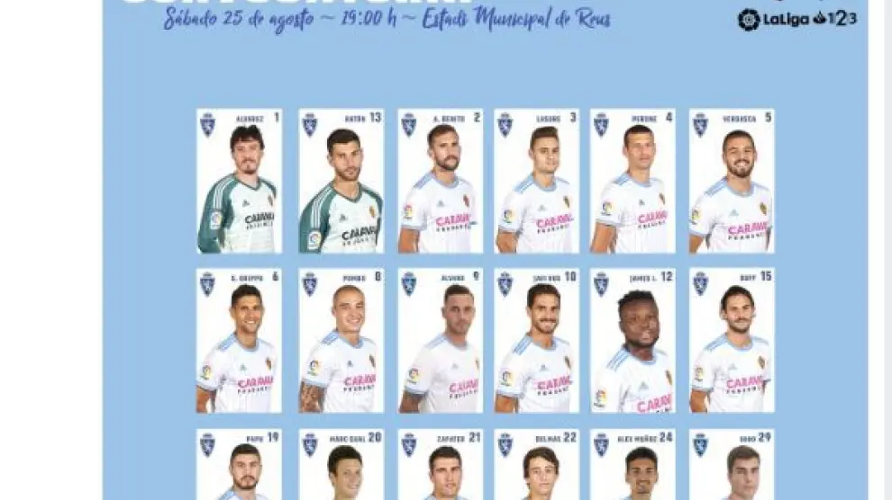 Lista de 18 jugadores del Real Zaragoza que viajan este viernes a Reus.
